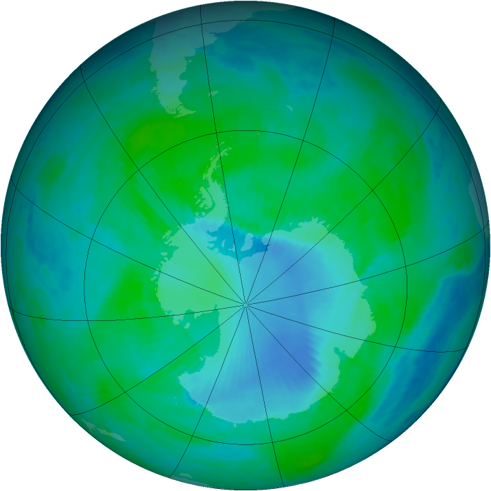 Antarctic ozone map for 08 January 2000